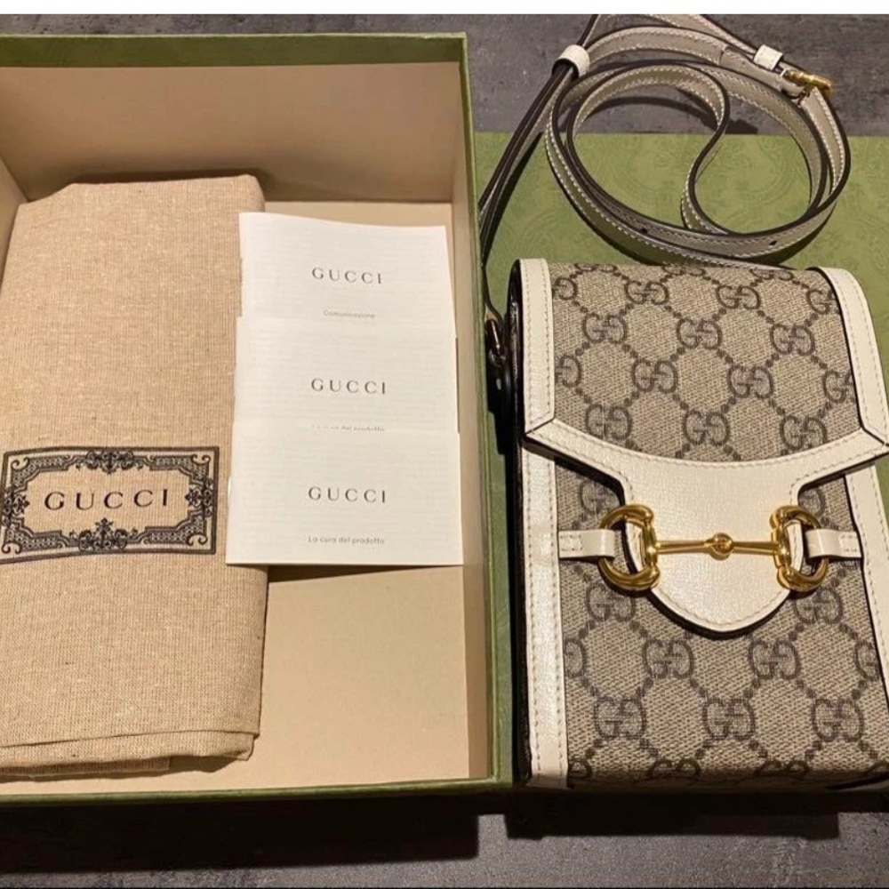 Gucci Horsebit 1955 Crossbody Bag GG Coated Canvas with Leather Mini